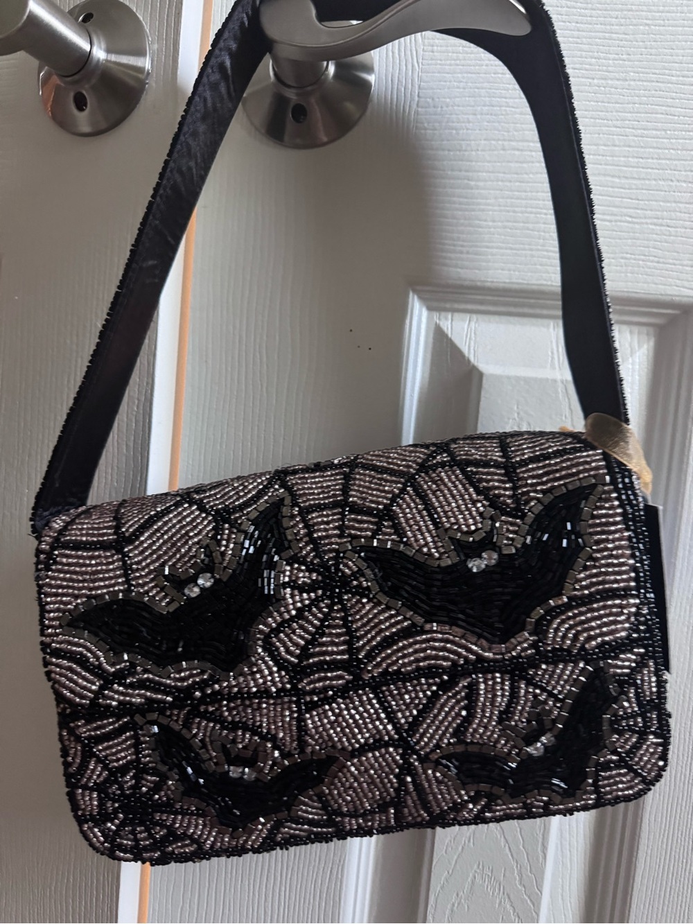 🦇🕸️Beaded Bat/spiderweb Motif Shoulder Bag🕸️🦇